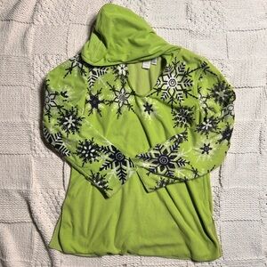 Y2K Eddie Bauer Lime Green Hoodie Snowflakes